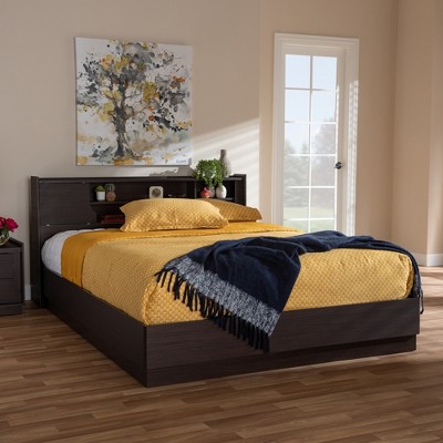 Modern Larsine Queen Platform Bed with Bookcase & Storage - Brown