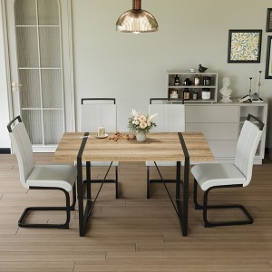 NicBex Dining Table Set for 4 Modern Dining Table with Wooden Tabletop, Geometric Legs and 4 PU Chairs for Kitchen - 1 of 4