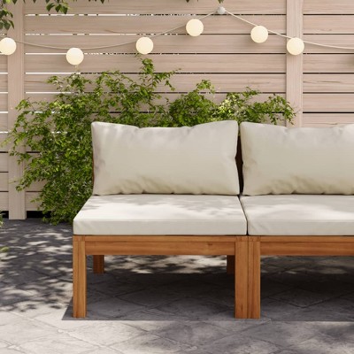vidaXL Sectional Middle Sofa with Cream White Cushion Acacia Wood