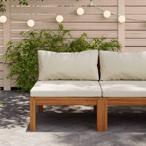 vidaXL Sectional Middle Sofa with Cream White Cushion Acacia Wood - 1 of 4