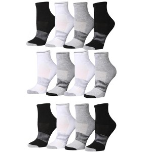 Tipi Toe Women's 12-Pairs Running & Athletic Sports Performance Monochrome Striped Checkered Patterned Ankle/Quarter Socks - 1 of 4