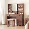 Vanity Desk with Mirror, LED Lights and Charging Station, Farmhouse Makeup Table With 2 Drawers and Cushioned Stool for Bedroom Dressing Room - 2 of 4