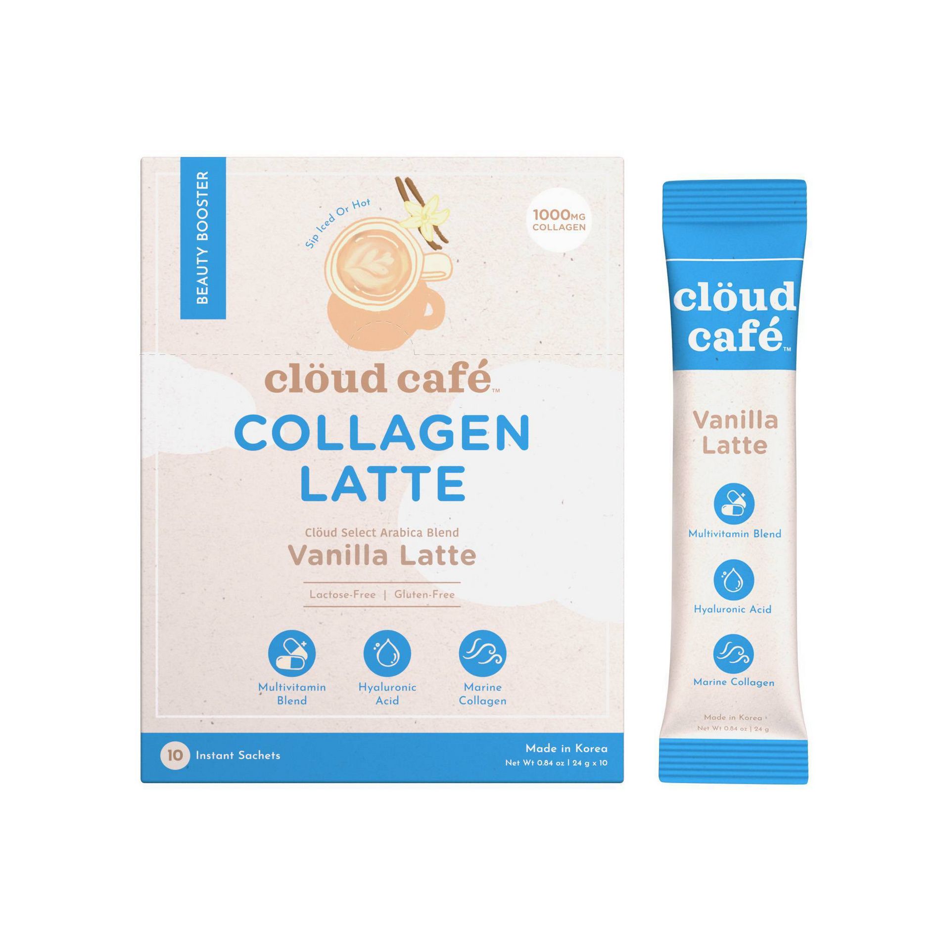 Cloud Cafe Vanilla Latte with Marine Collagen Instant Coffee - 8oz