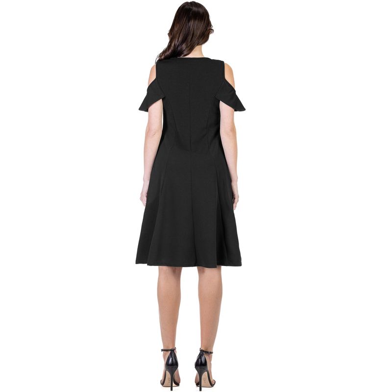 24seven Comfort Apparel Ruffle Cold Shoulder A Line Knee Length Dress, 3 of 7