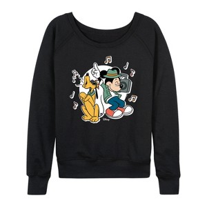 Women's - Disney - Mickey & Friends Lightweight French Terry Wide Neck Long Sleeve Shirt - 1 of 4