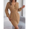 Women's Knit Sweater Dress Fake Button V Neck Bell Long Sleeves Halter Casual Wrap Midi Pullover Dress - 3 of 4