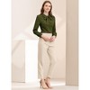 INSPIRE CHIC Women's Peter Pan Collar Bow Tie Neck Puff Long Sleeve Workwear Button Blouses - 3 of 4