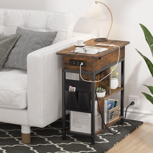 End Table with Charging Station, Flip Top Side Table, 3 Tier Small Sofa Couch Table with USB Ports and Outlets,for Living Room Bedroom - 1 of 4