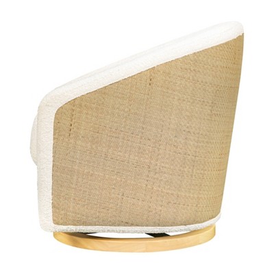Ivory Boucle Swivel Glider with Cane and Light Wood Base