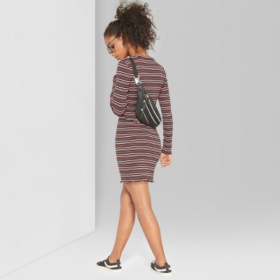 Women's Striped Long Sleeve Rib-Knit Dress - Wild Fable™ M – BrickSeek