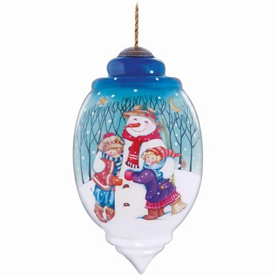 NeQwa 7" "Winter Friend" Hand-Painted Blown Glass Christmas Ornament - Blue/White