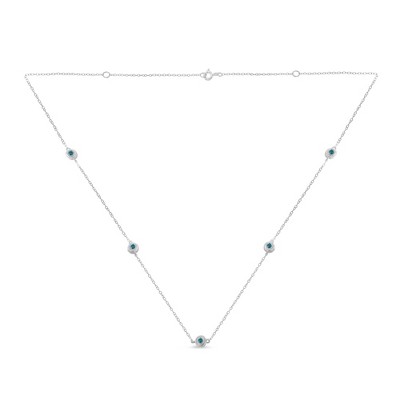 Haus of Brilliance Sterling Silver Treated Blue Color 1/2 Cttw Diamond Station Necklace