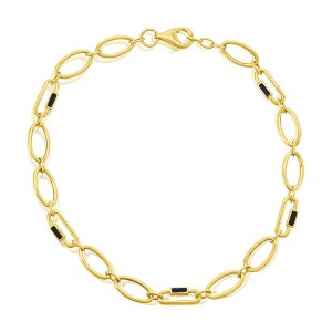 Classic Gold 14K Yellow Gold, Alternating Black Enamel Carabiner & Oval Link Bracelet - Gold - 7.25 Inch - 1 of 3
