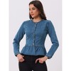 INSPIRE CHIC Women's Peplum Collarless Round Neck Button Down Cropped Ruffle Hem Denim Jackets - image 2 of 4