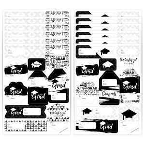 Big Dot of Happiness Black & White Grad Best is Yet to Come Assorted Graduation Party Gift Tag Labels To & From Stickers 12 Sheets 120 Stickers - 1 of 4