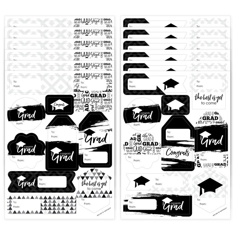 Big Dot of Happiness Black & White Grad Best is Yet to Come Assorted Graduation Party Gift Tag Labels To & From Stickers 12 Sheets 120 Stickers, 1 of 9