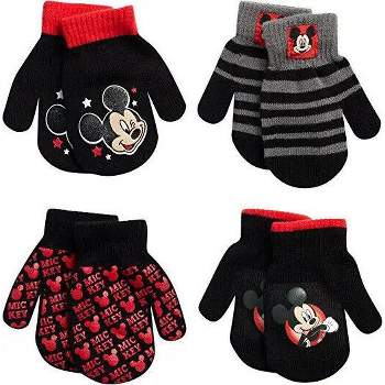 Disney Mickey Mouse Boys 4 Pack Mitten or Glove Set, Toddler/Little Boys Age 2-7