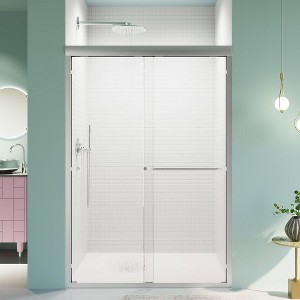 Semi-Frameless Dual Sliding Shower Enclosure, Bypass Style, SGCC Tempered Glass in Chrome Finish - 1 of 4