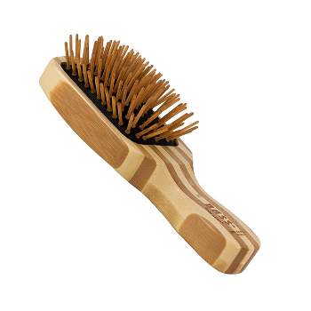 Bass Brushes The Green Brush - Men's Grooming Hair Brush 100% Premium Bamboo Pin Pure Bamboo Handle Club Style