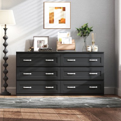 SKRAN Modern Side cabinet with 6 drawers , Wood Chest of Drawers with Metal Handle, Storage Organizer for Living Room , Bedroom or Hallway