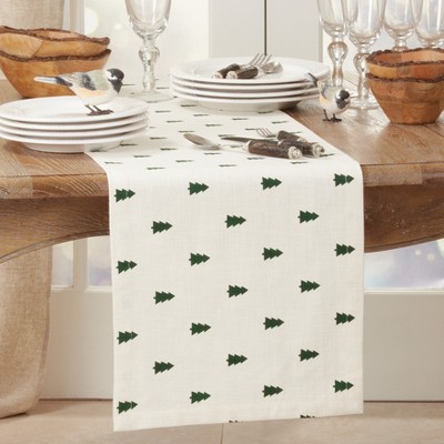 Ivory Cotton Christmas Tree Table Runner, 14" x 90"
