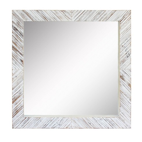 Wood Chevron Decorative Wall Mirror, White Framed Mirror For Living Room