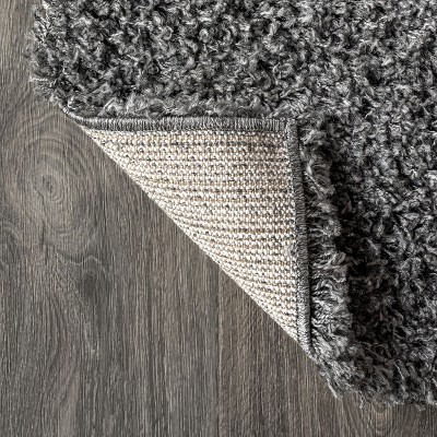 Charcoal Plush Shag Rectangular Area Rug with Tassel Design