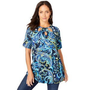 Jessica London Women's Plus Size Stretch Knit Cutout Swing Tunic - 1 of 4