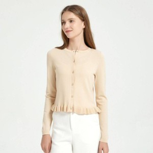Women's Long Sleeve Crewneck Ruffle Hem Cardigan - A New Day™ - 1 of 3