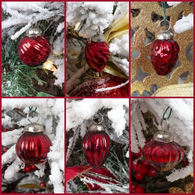 Antiqued Dark Red Glass Finial Ornaments Set, 12 Pieces