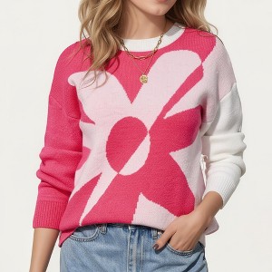 Anna-Kaci Women's Bold Graphic Floral Pattern Knit Sweater with Soft Crew Neckline and Relaxed Long Sleeve Pullover Fit - 1 of 4