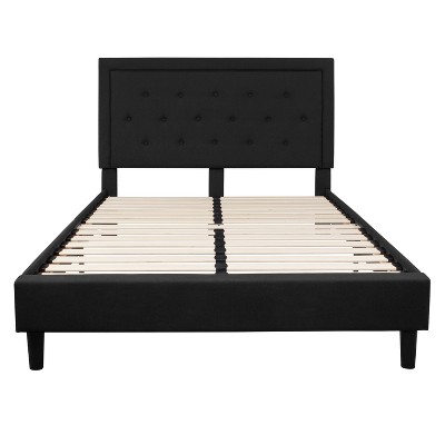 Queen Black Tufted Upholstered Platform Bed with Headboard
