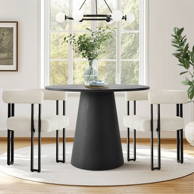 35" Modern Dining Set for 2,Round Dining Table+Upholstered Chenille Chairs Curved Backrest Armrest Kitchen Chair for Small Space Dining Room