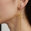 Anna-Kaci Women's Delicate Wire Bow Drop Earrings with Sculpted Loop Design and Sleek Chain Tassel Accent for Modern Elegance - Gold - 3 of 4
