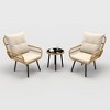 Garvee 3 Piece Outdoor Wicker Patio Bistro Set, Rattan Conversation Set with Glass Top Coffee Table and Cushioned Chairs for Poolside, Garden, Beige - 4 of 4