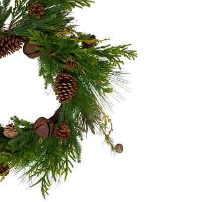 26-Inch Unlit Mixed Pine and Red Leaf Christmas Wreath