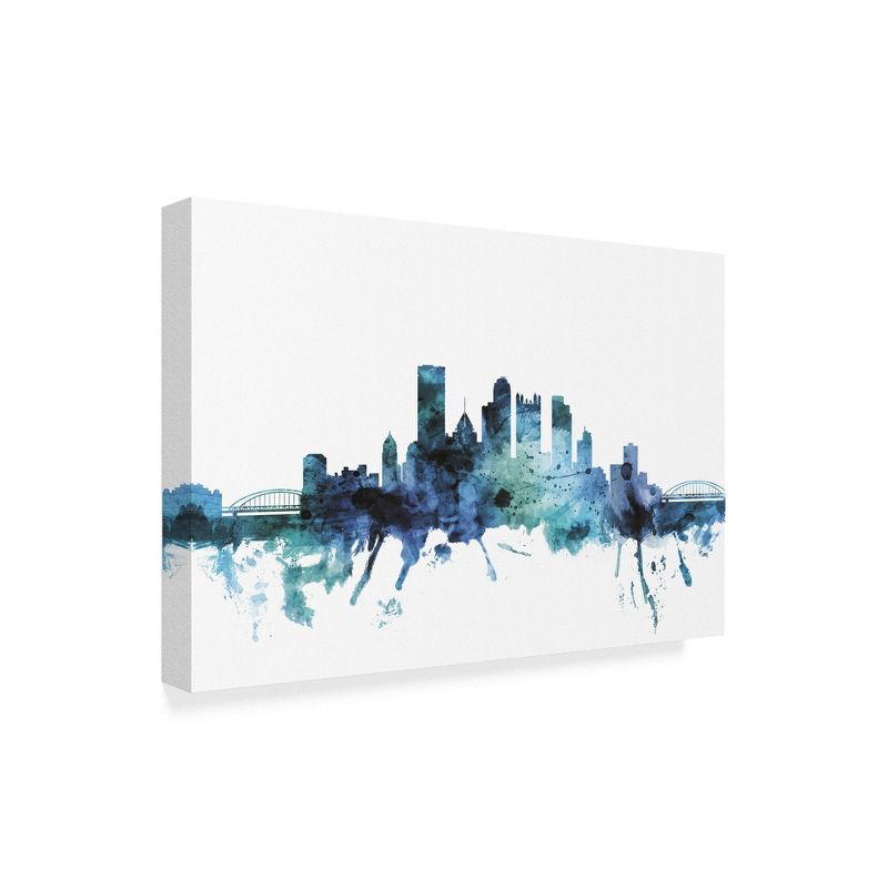 Trademark Fine Art -Michael Tompsett 'Pittsburgh Blue Teal Skyline' Canvas Art, 1 of 4