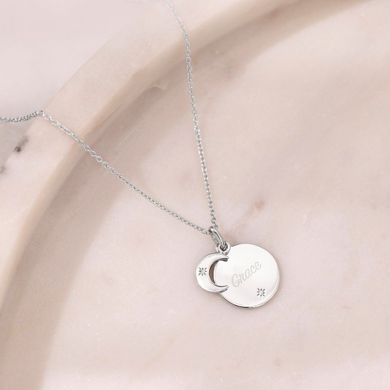 Girls' Celestial Crescent Moon Engravable Sterling Silver Necklace - In Season Jewelry, 5 of 7