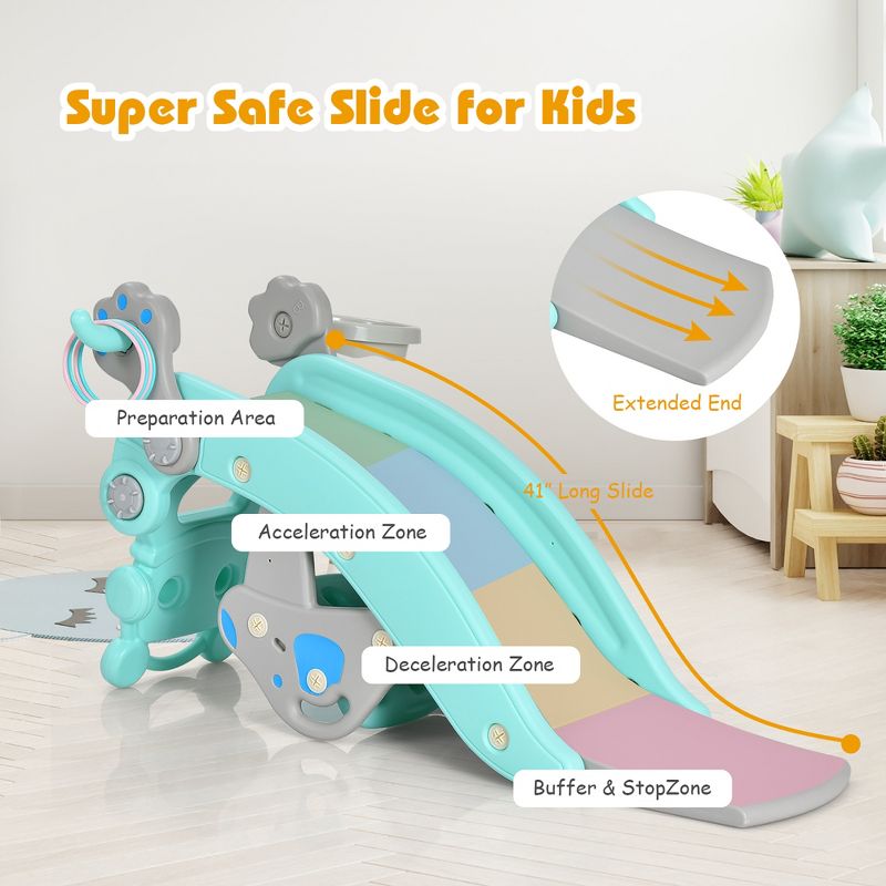 Babyjoy 4-in-1 Rocking Horse & Slide Set Toddler Slide Toy w/ Basketball Hoop, 5 of 11