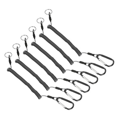 Unique Bargains Retractable Coiled Safety Cords D Carabiners Fishing Tool Lanyards 6 Pcs 4.9ft