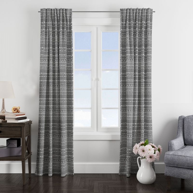 Bacati - Grey Scribble Neutral Cotton Printed Single Window Curtain Panel, 2 of 6