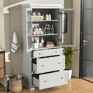 Whisen 70.1” Bathroom Storage Cabinet with Soft-Close Glass Doors, Adjustable Shelves and 3 Drawers - 1 of 4