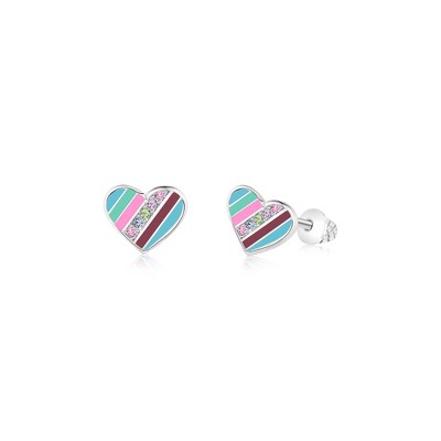 Chanteur Hypoallergenic Kids Jewelry Accessories Heart Stripes CZ White Gold Palladium Plating Stud Earrings Surgical Titanium Posts