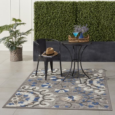 Grey and Multicolor Floral Flat Woven Synthetic Area Rug