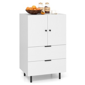 Tangkula 2-Door Serving Cupboard w/ Drawers & Storage Cabinet Metal Legs for Living Room - 1 of 4