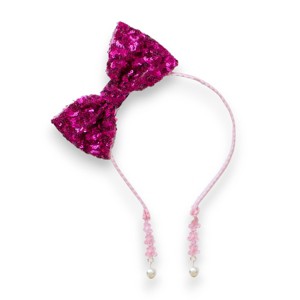 Summer Crystal - Sequin Bow Headband with Pearl Earring Pendants - 1 Pack - 1 of 4