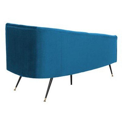 Navy Velvet Left Arm Settee with Black Metal Legs