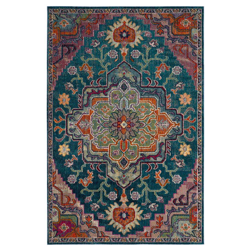 5'x8' Mavis Floral Loomed Area Rug Teal/Rose - Safavieh