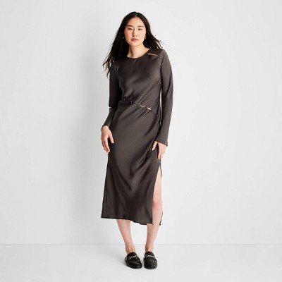 Women's Long Sleeve Asymmetrical Cut-Out Button Detail Midi Dress - Future Collective™ with Reese Blutstein Dark Gray
