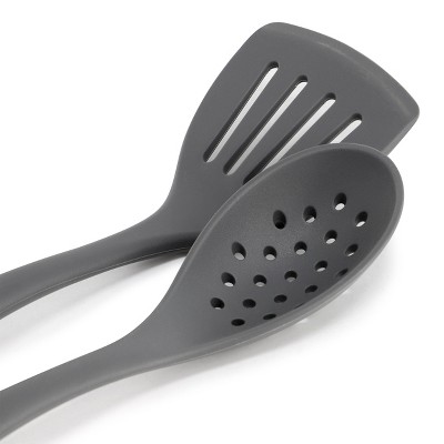 Oster Ridgecrest 2 Piece Silicone Kitchen Tool Slotted Spoon and Turner Set in Gray — фото 3